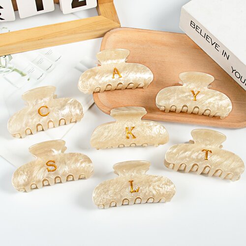 金色英文字母头饰金粉亚克力抓夹