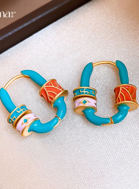 Vintage Oval Earrings, Enamel Luxury Minimalist Ear Cuffs