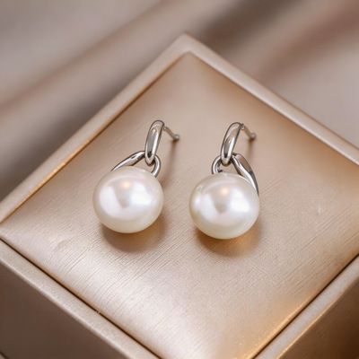 韩系简约圆形珍珠耳环