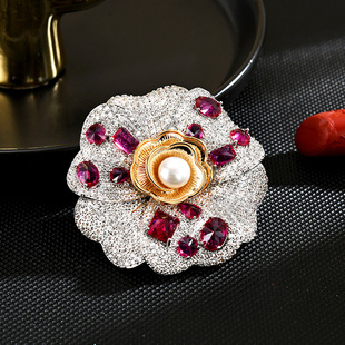 Diamond Brooch Chinese Flower Pin Freshwater Lapel Pearl