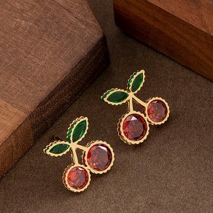 Cherry Luxury Studs Sweet Earrings Fairy Korean