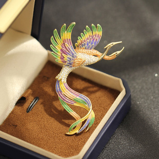 Brooch Retro Chinese Diamond Pin Luxe Phoenix