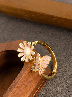 小清新珐琅滴釉蝴蝶花卉戒指