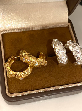 中古vintage锆石花朵c形耳钉