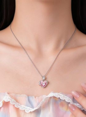韩系甜美锆石滴油爱心项链