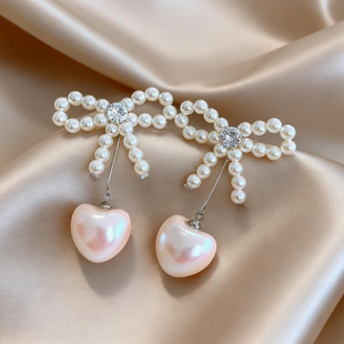 Pearl Earrings Bow Studs Sweet French Resin Zircon