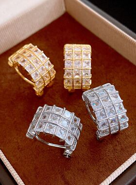 18K Gold Candy C-Studs, Zircon Korean Sparkling Earrings