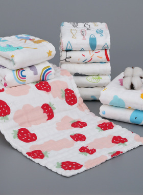 A类六层纯棉纱布儿童洗脸巾宝宝高密泡泡纱毛巾婴儿柔软长方形