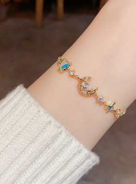 轻奢时尚百搭镶钻蓝色星月手链女简约小众气质感手饰品