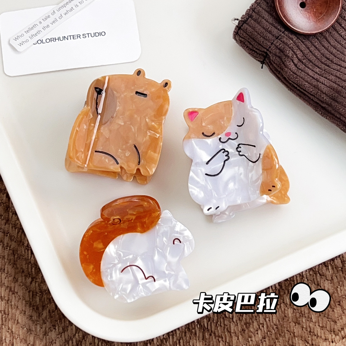 新款高级醋酸拼接发夹甜美可爱抓夹小猫小松鼠鲨鱼夹发饰百搭卡通