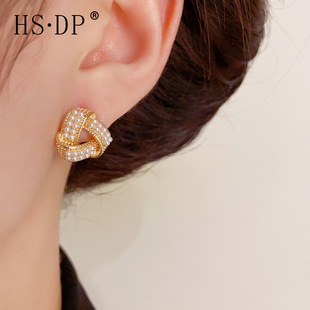 s925银针日韩轻奢气质几何三角形珍珠耳钉时尚小众设计感百搭耳环