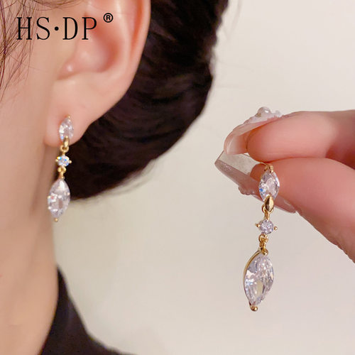 s925银针小众气质时尚超闪水滴锆石流苏耳环精致百搭轻奢耳坠