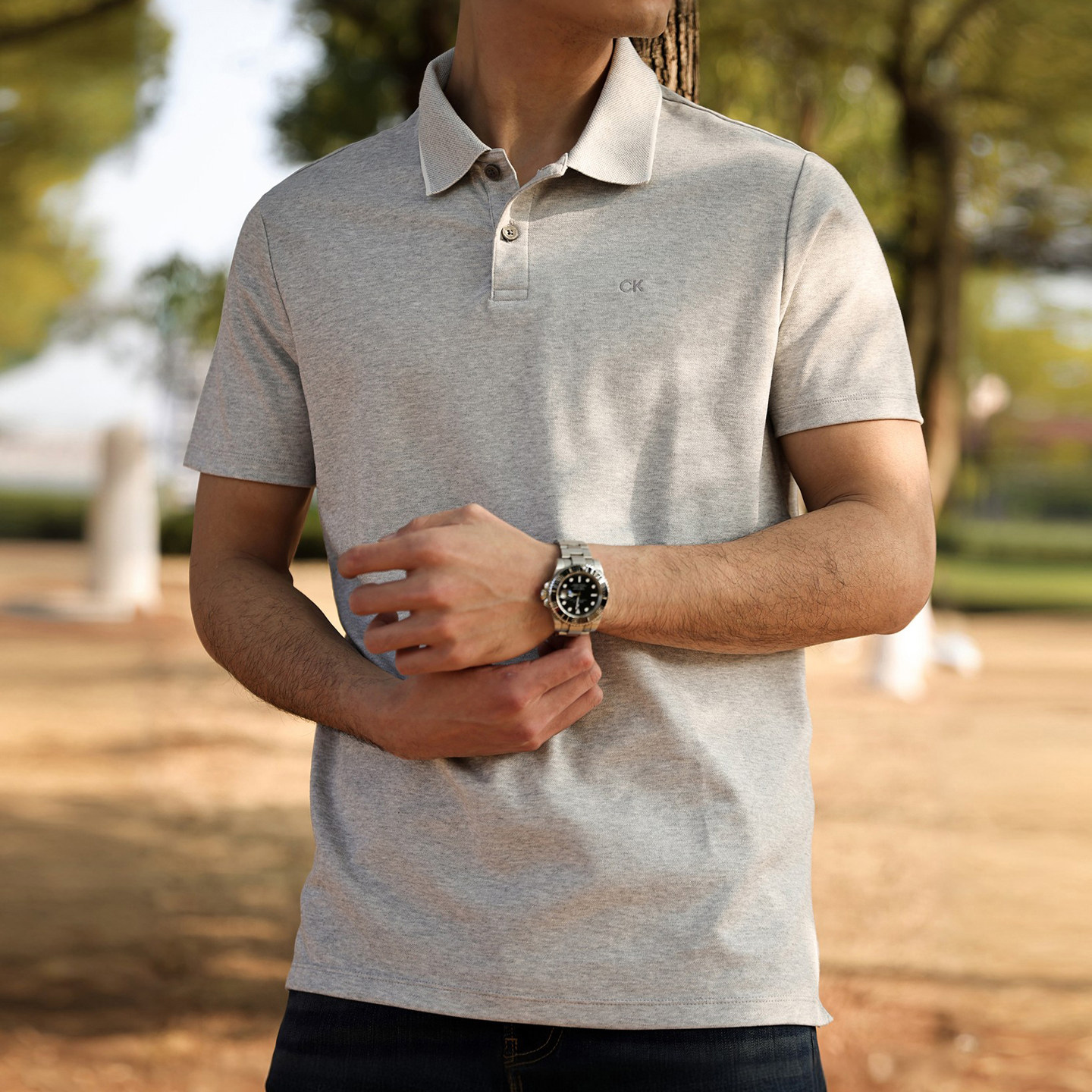 阿瞳牛社 Calvin Klein商务休闲短袖POLO衫男士翻领舒适上衣夏季