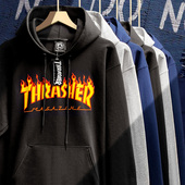 正品 王一博同款 美版 thrasher火焰炸街情侣宽松连帽印花卫衣秋男女