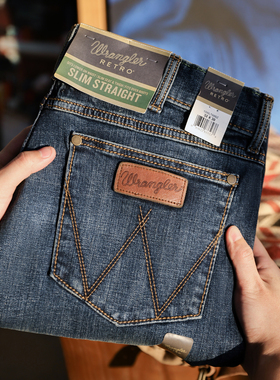 阿瞳牛社 Wrangler威格RETRO系列男士低腰修身直筒休闲水洗牛仔裤