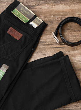 阿瞳牛社 Wrangler威格春夏薄款黑色牛仔裤男士修身直筒裤子7.4OZ