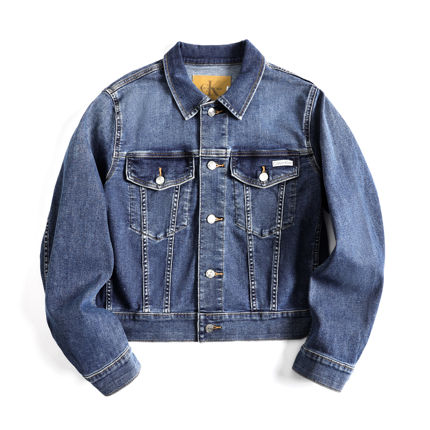阿瞳牛社 Calvin Klein女士春秋双口袋短款翻领休闲夹克牛仔外套