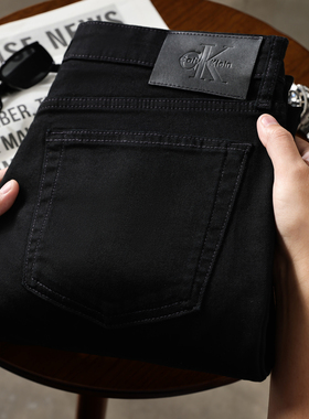 阿瞳牛社 Calvin Klein男士黑色修身中腰微弹牛仔裤潮长裤40JM717