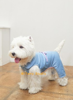 [现货]韩国mereconte可爱狗狗比熊泰迪秋装蓝色四脚衣