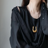 ins欧美小众轻奢设计U型几何金色吊坠长款 项链冷淡风抽拉毛衣链