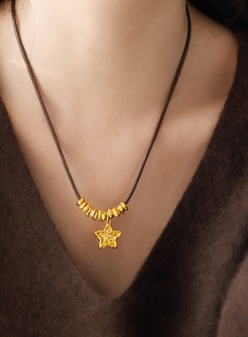 金色锆石星星吊坠珠珠项链