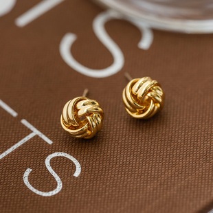 小众设计感精致复古打结缠绕金色925银针耳钉女耳环通勤质感港风