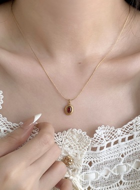 法式复古红色轻奢高级感锁骨链