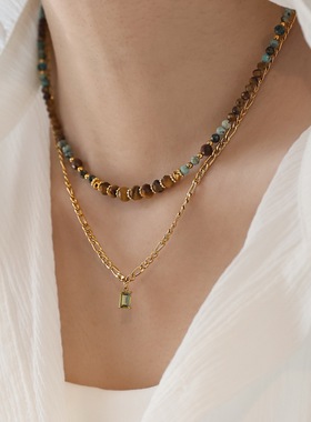 天然石虎眼石串珠叠戴项链