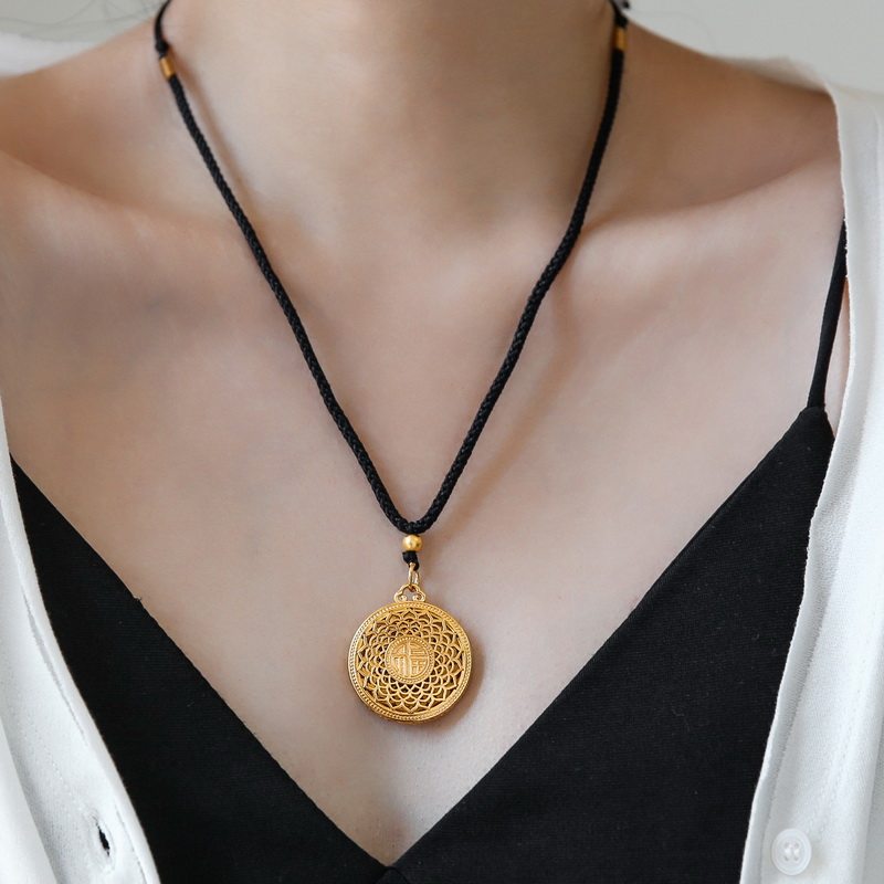 镀18K金双面福牌黑绳项链可调节毛衣链秋冬高保色小众轻奢,饰品/流行首饰/时尚饰品新,项链,淘宝优惠券,粉丝福利购,淘宝优惠卷