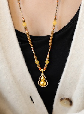 天然石串珠转运葫芦微镶项链女