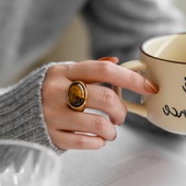 高品质不掉色 欧美复古高级感天然虎眼石夸张戒指指环女潮人配饰