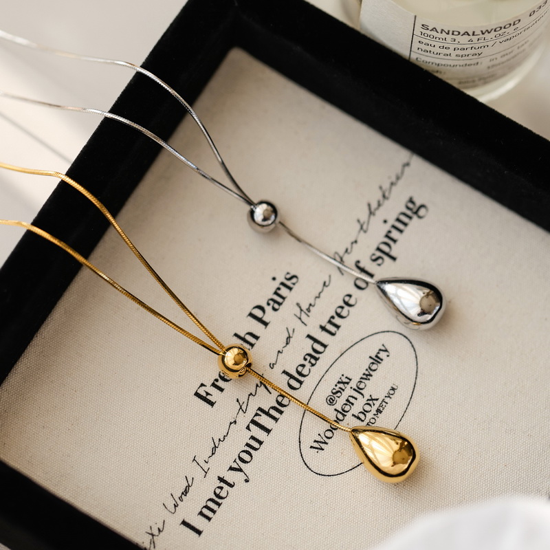 不掉色~轻奢设计金色水滴抽拉长款项链女毛衣链秋冬卫衣休闲配饰