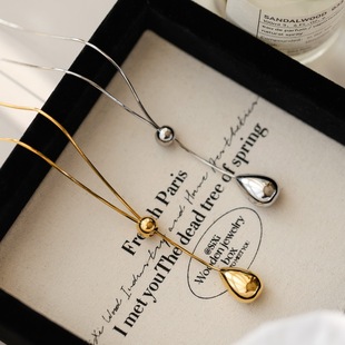 不掉色 项链女毛衣链秋冬卫衣休闲配饰 轻奢设计金色水滴抽拉长款