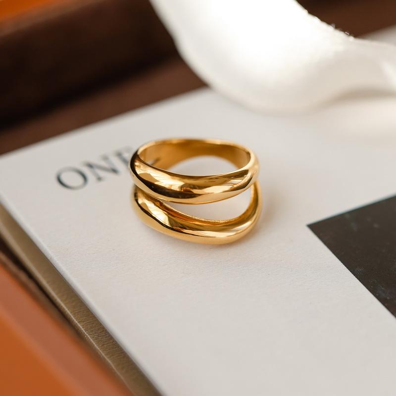 潮人金色夸张双弧面异形戒指