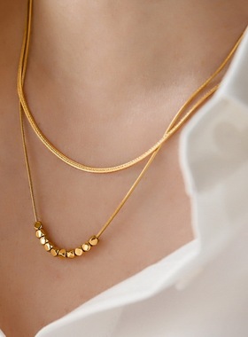 不掉色镀18K金双层碎金子项链