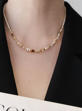 米色贝壳天然石古董米珠串珠项链