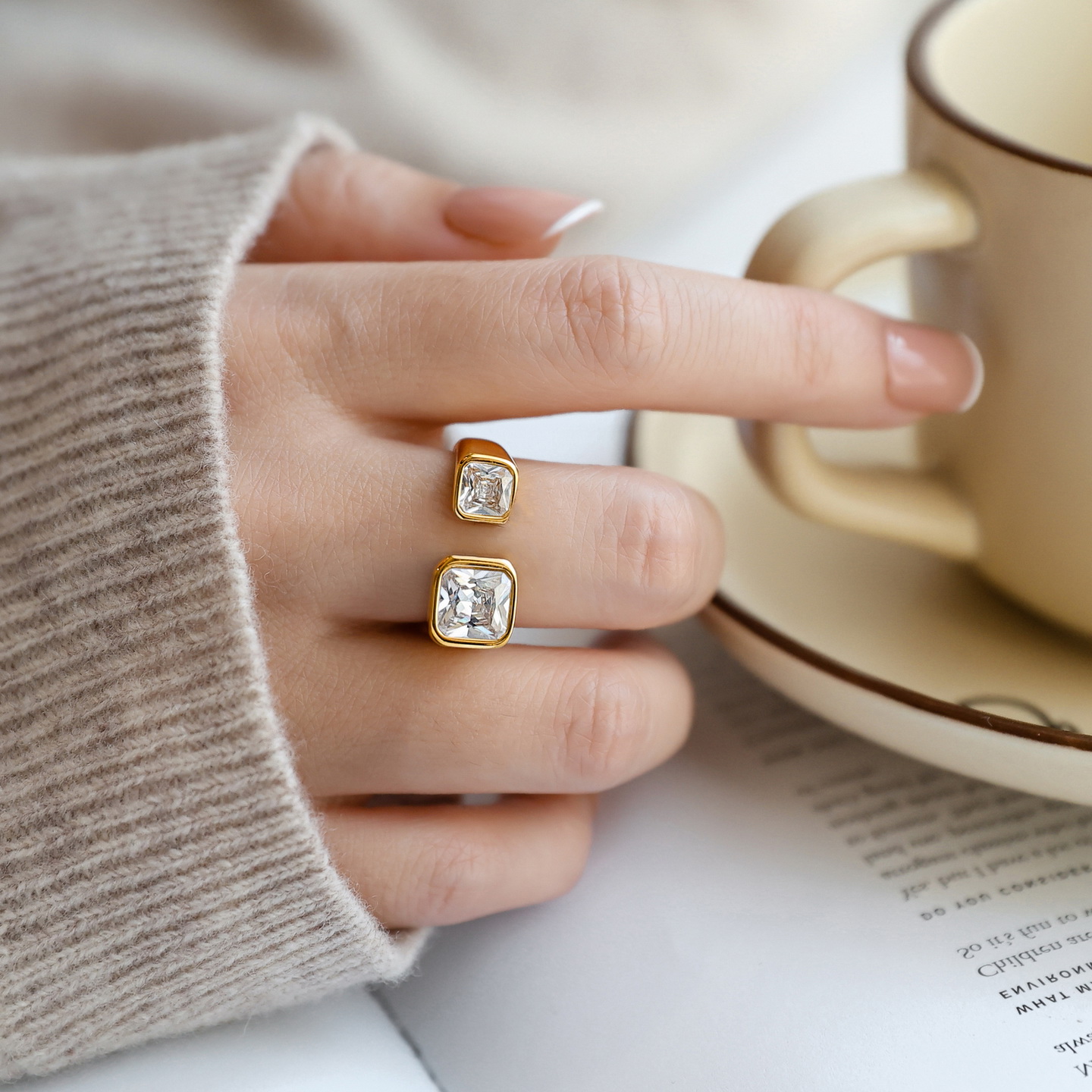 不掉色欧美高级感轻奢小众戒指