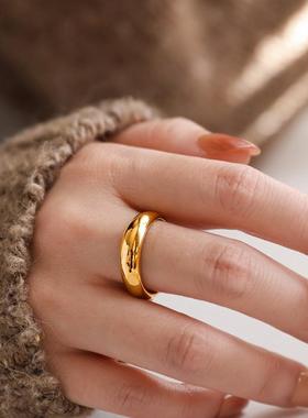 不掉色复古金色素圈泥鳅背戒指