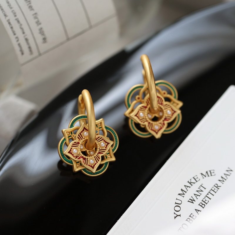 中式审美~国潮复古窗花一款多戴耳环小众高级设计耳圈耳饰新中式