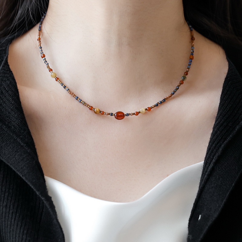 复古天然石串珠项链红玛瑙