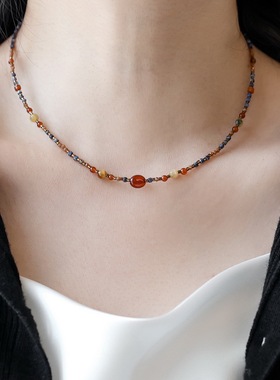 复古天然石串珠项链红玛瑙