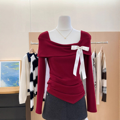 法式小众设计感上衣独特超好看御姐风时尚洋气减龄红色针织衫