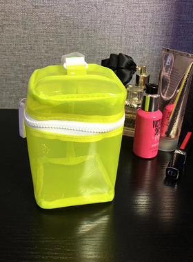 出口欧美 荧光黄绿色透明防水可手提化妆包收纳包