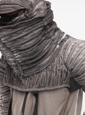 CHAUNK自主先锋废土沙丘DEMO褶裥复古做旧层次廓形立领短夹克男潮