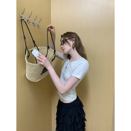 DT 夏日焕新 韩版字母印花圆领拼接poloT恤女装夏季小衫短款上衣