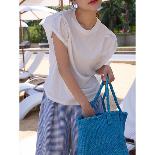 时AG夏日焕新 白月光T恤 立体褶皱小飞袖慵懒亲肤柔软上衣 40813