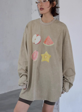 UN 2026春款上新！ 水果涂鸦炒色洗水长袖T恤女260137