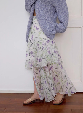 UN 2026春款上新！ 雪纺碎花不规则层次半身裙女260012