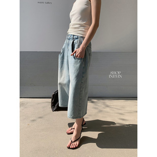 IBY 2026春款韩系高腰阔腿牛仔裤女2026新款小个子裤子宽松七分裤