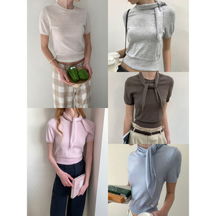 DT 春季新品8色可选温柔风小围脖针织上衣女装春夏短袖T恤小衫
